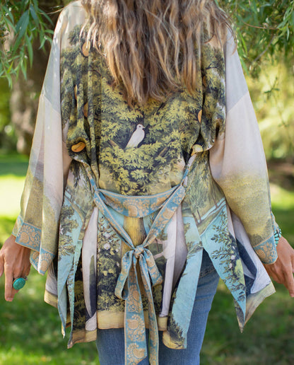 Tree of Life Bamboo Bohemian Kimono Cardigan with Belt