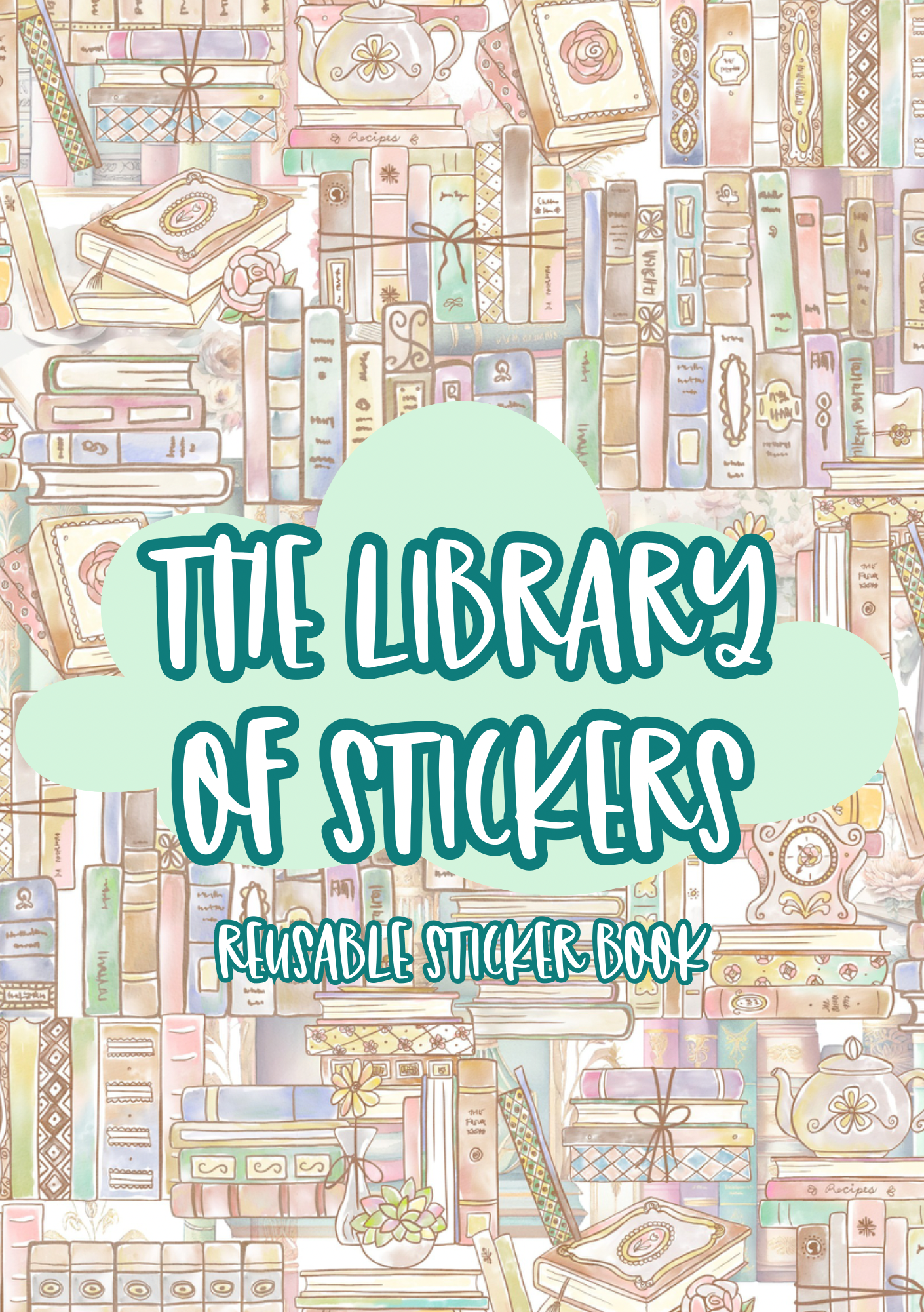 Reusable sticker book cover with pastel color design and text &