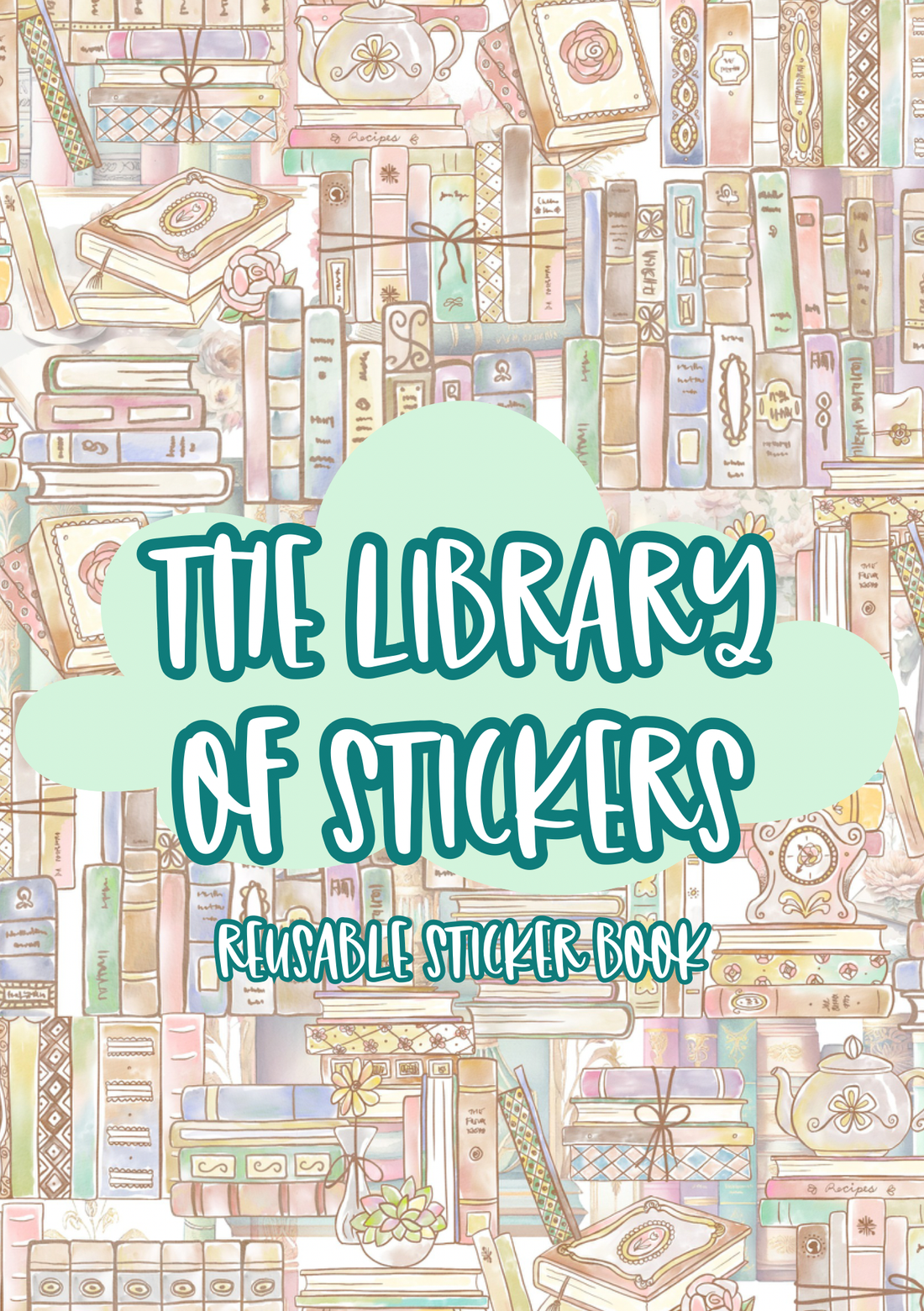 Reusable sticker book cover with pastel color design and text &
