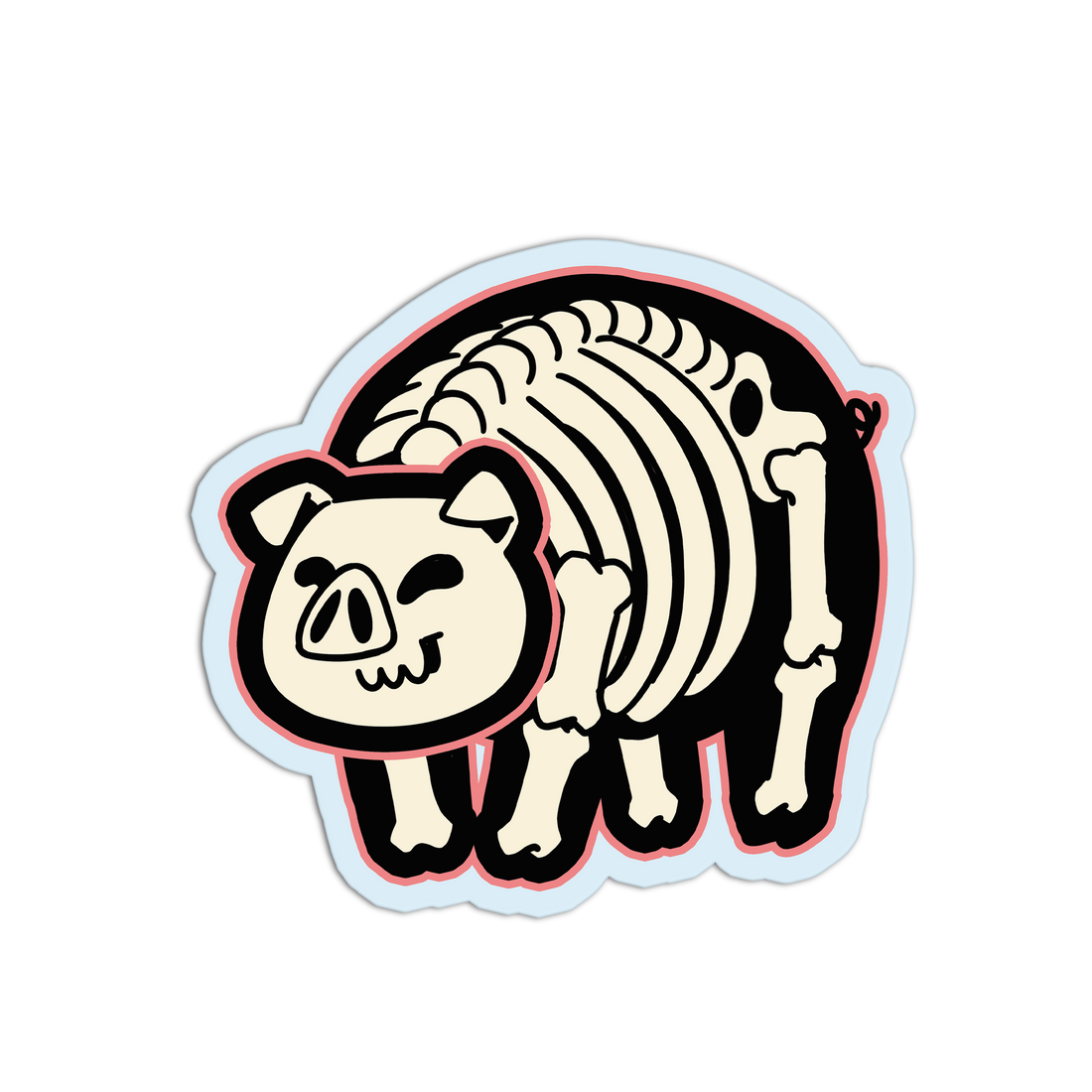 Sticker with a pig skeleton design on a white background