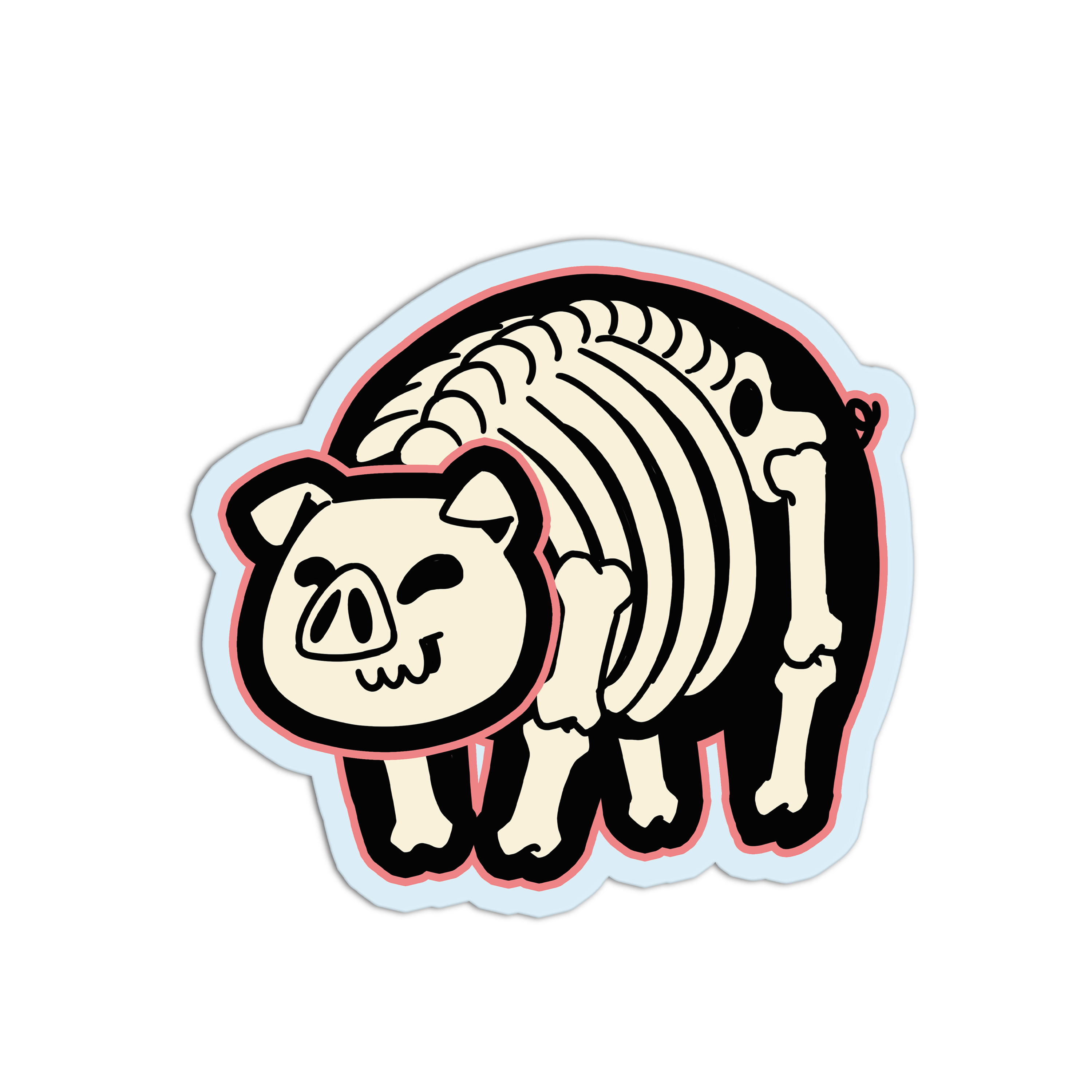Sticker with a pig skeleton design on a white background