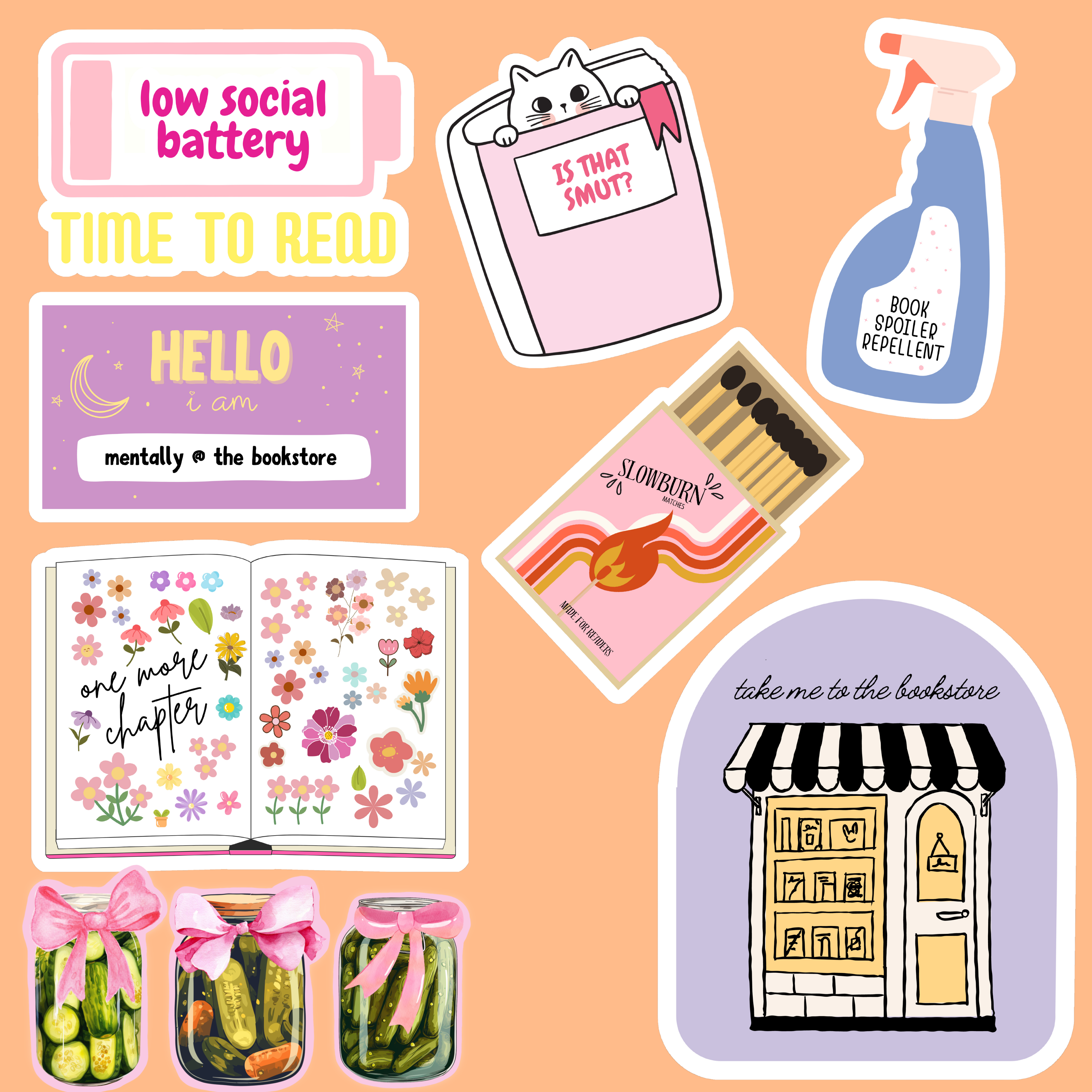 Kindle Bookish Sticker Bundle Pack (10 Stickers)