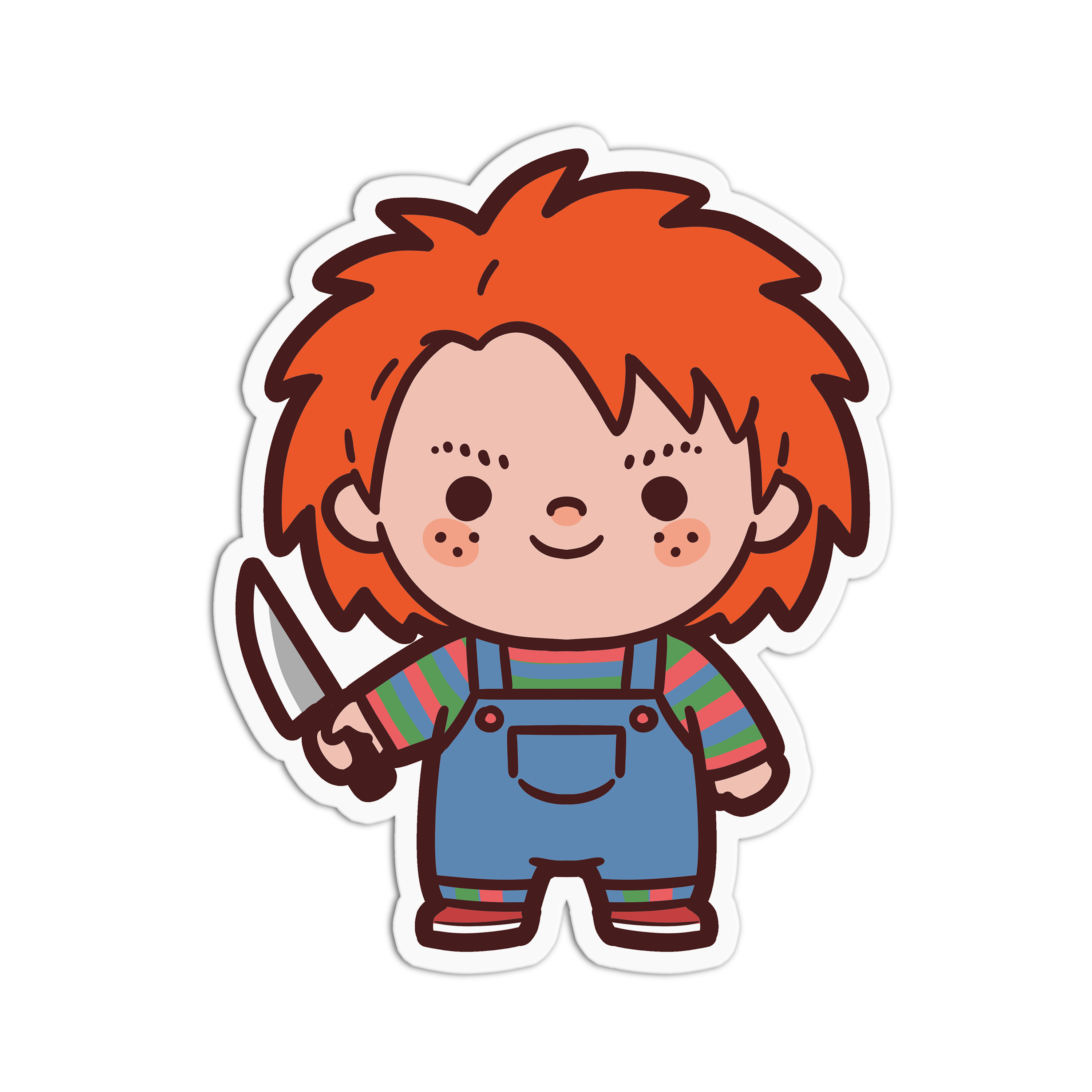 Cartoon character with red hair and a knife on a white background