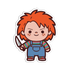 Cartoon character with red hair and a knife on a white background