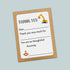 The image is a construction-themed thank you card with a construction vehicle and a cone on the front. The card has a blank space for a recipient&