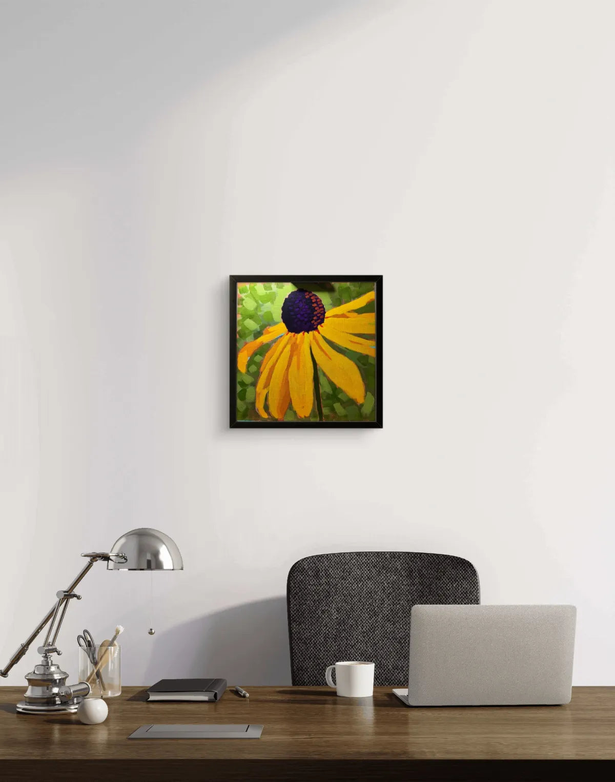 Black-eyed Susan acrylic painting 12x12 framed
