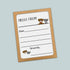 The image is a greeting card with a brown frame and a white background. The card has a message that reads "Hello from" and includes a blank space for a response. There are also two small images of dogs and cats on the card.