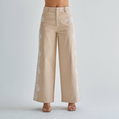The Margot Lace-Trim Twill Pant — Olive