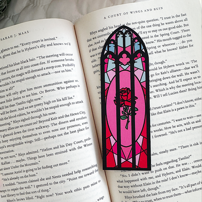 Stained Glass Bookish Bookmark | Gothic Rose Die-Cut Bookmark