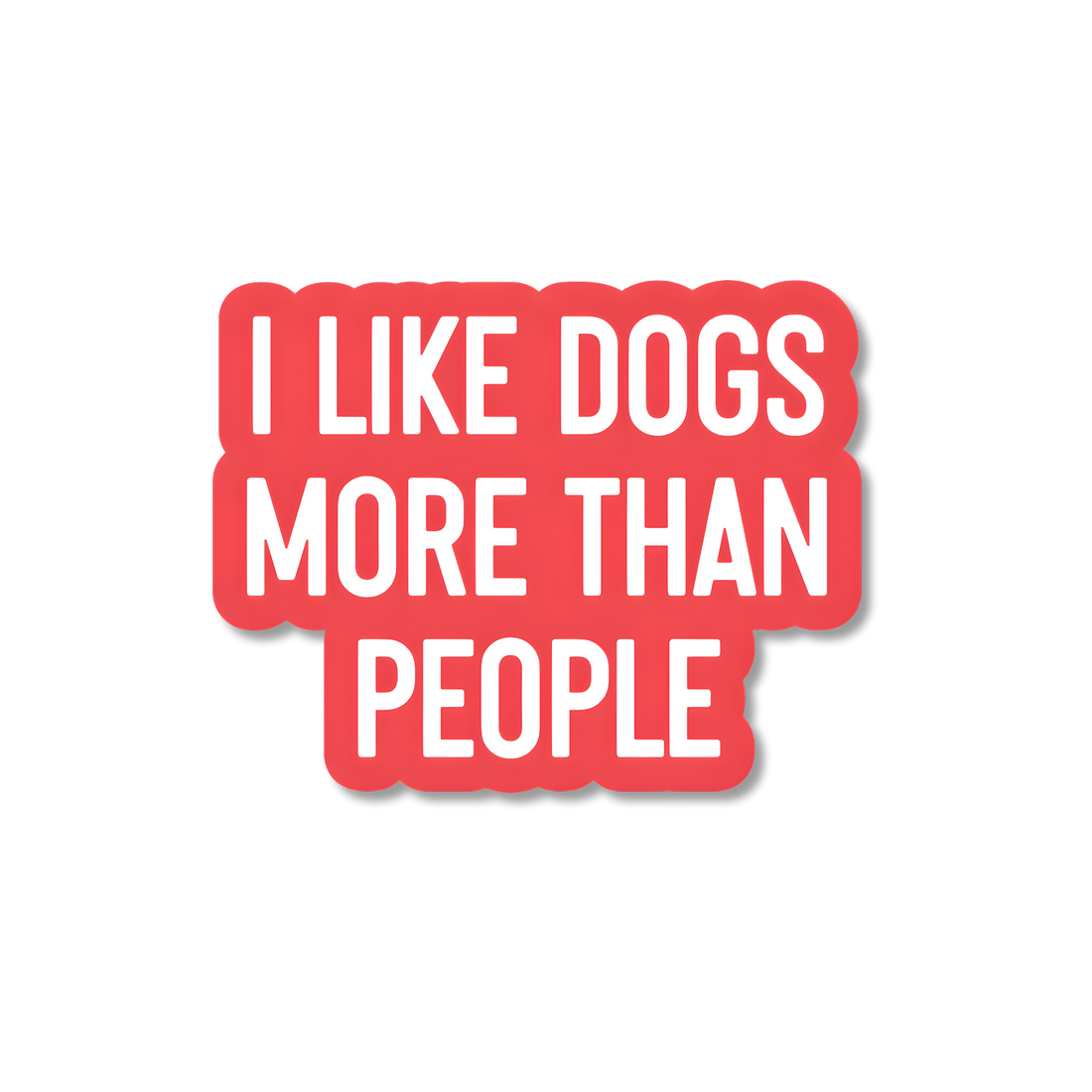 Red sticker with white text &