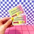 Two colorful cards with text &