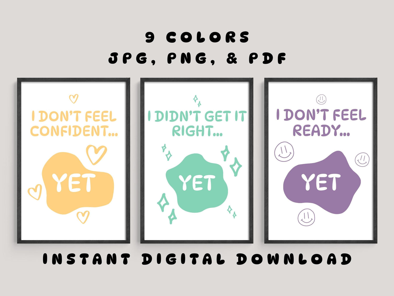Power of Yet Wall Art | Growth Mindset &amp; Social Emotional Learning Print Set (Digital Download)