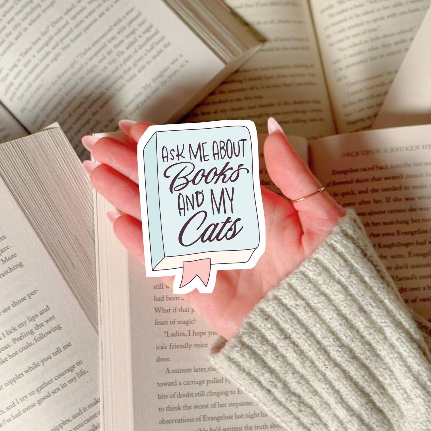 Ask Me About Books and My Cats Sticker | Book Lover Cat Sticker