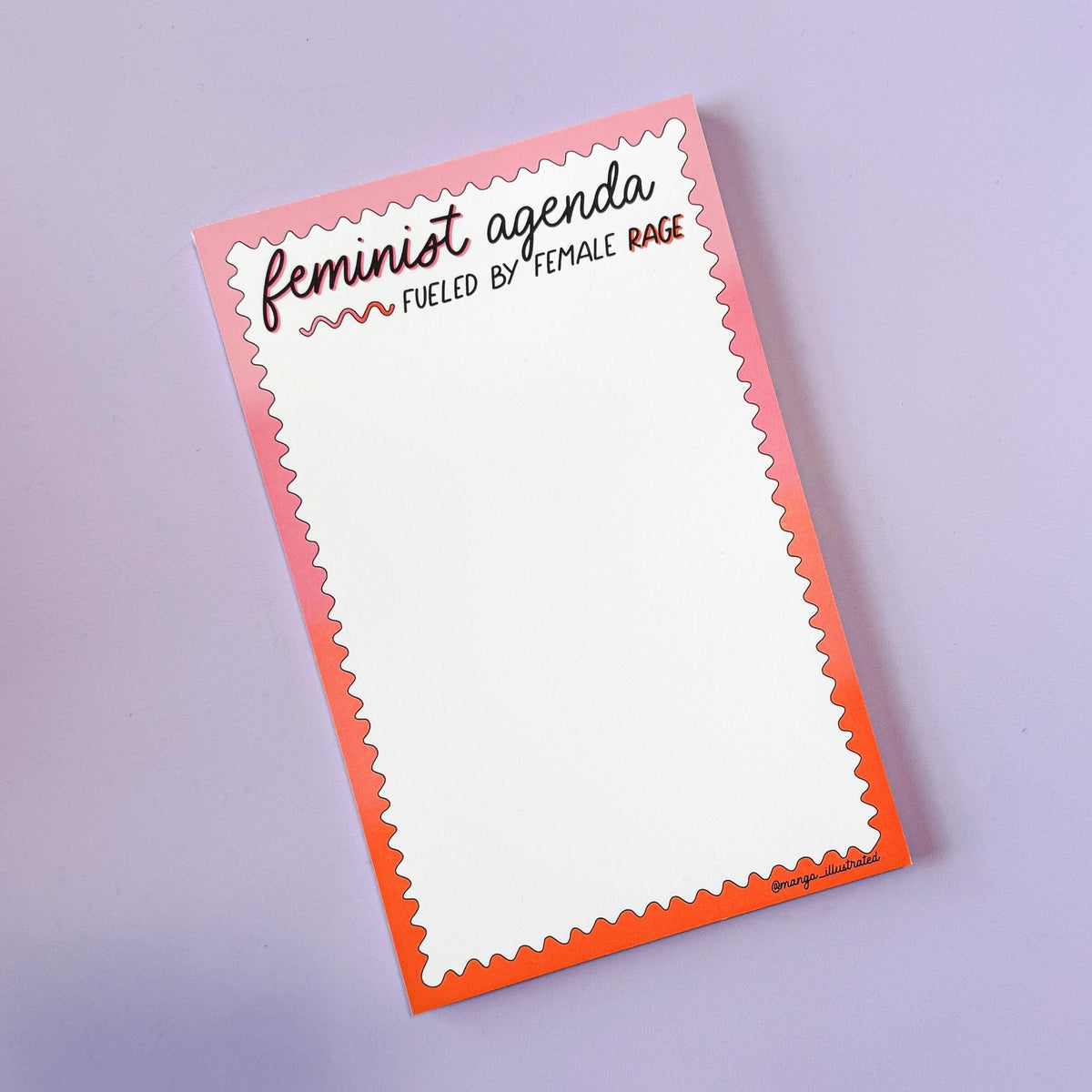 Feminist agenda notepad flat lay — feminist stationery gift for her by indie artist MangoIllustrated