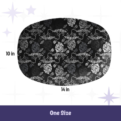Feminist hidden profanity serving platter showing 10 by 14 inch dimensions with size measurements labeled one size