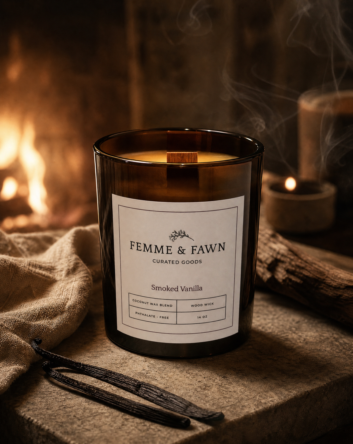 Femme &amp; Fawn Smoked Vanilla Wood Wick Candle