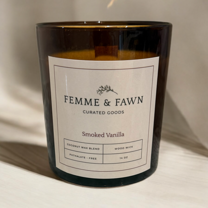 Femme &amp; Fawn Smoked Vanilla Wood Wick Candle