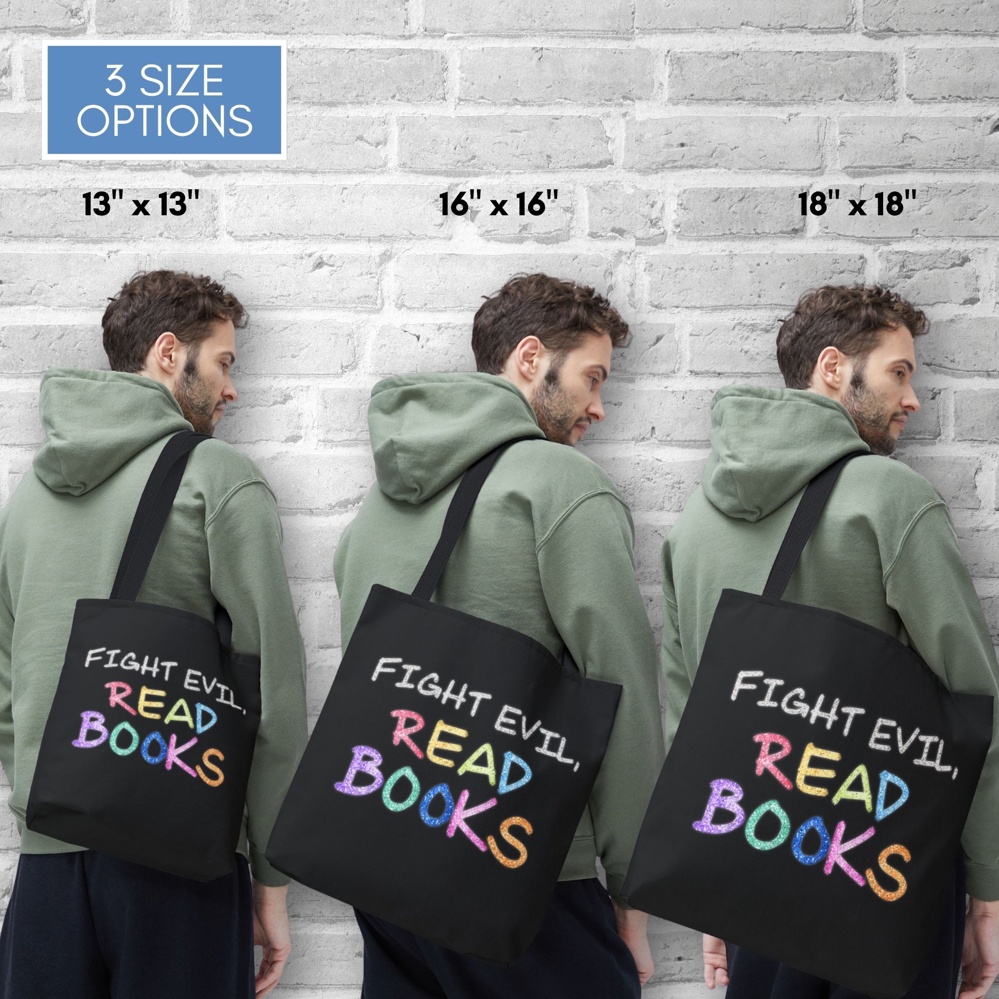 fight-evil-read-books-colorful-tote-bag-literary-accessory-bookish-gift-library-bag-teacher-gift-size-options