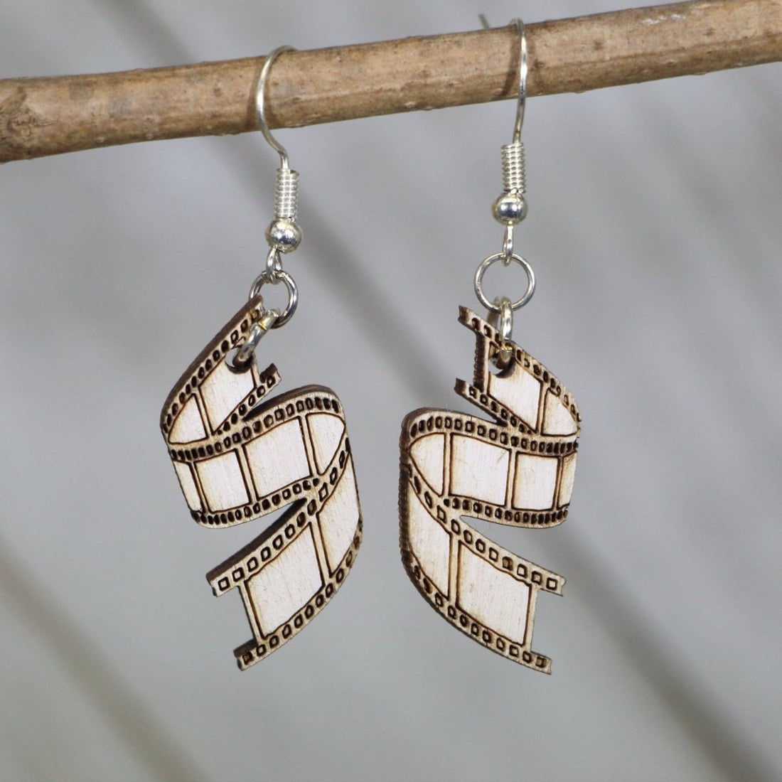 Film Strip Wooden Dangle Earrings - - Cate&