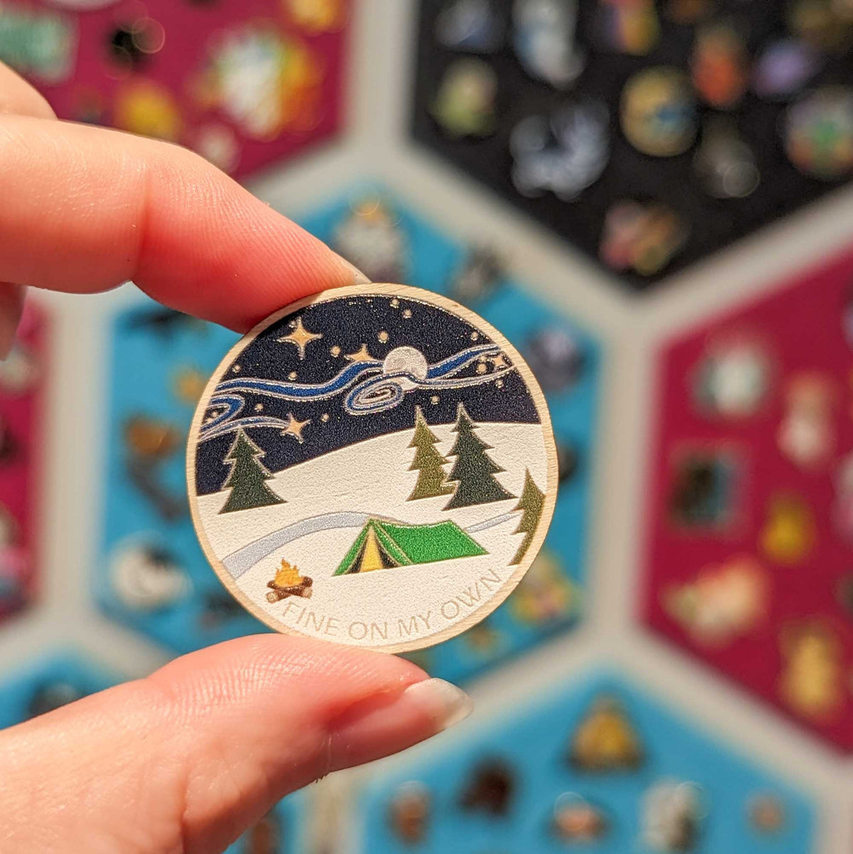 Fine On My Own wooden pin (wonderland version)