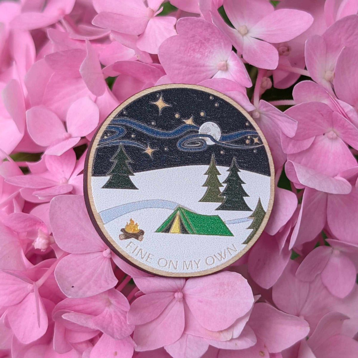 Fine On My Own wooden pin (wonderland version)
