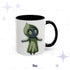 Chibi Flatwoods Monster coffee mug in 11 oz, black-handled accent mug with hooded cryptid art