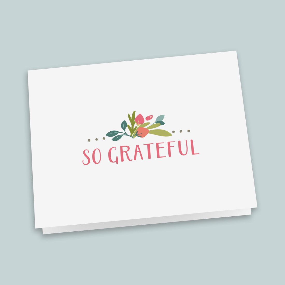 Pretty Pink and Green Floral Folded Note Cards - Box of 8