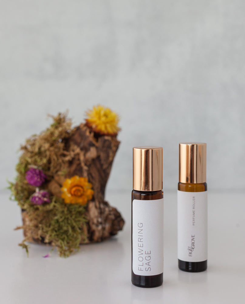 Flowering Sage perfume roller bottle from Fig &amp; Grove made with an essential oil blend