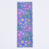 A bookmark with a floral pattern featuring blue and purple flowers on a blue background.