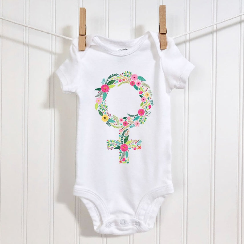 Floral Woman Symbol Feminist Baby Bodysuit - Resistance Nation