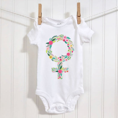 Floral Woman Symbol Feminist Baby Bodysuit - Resistance Nation