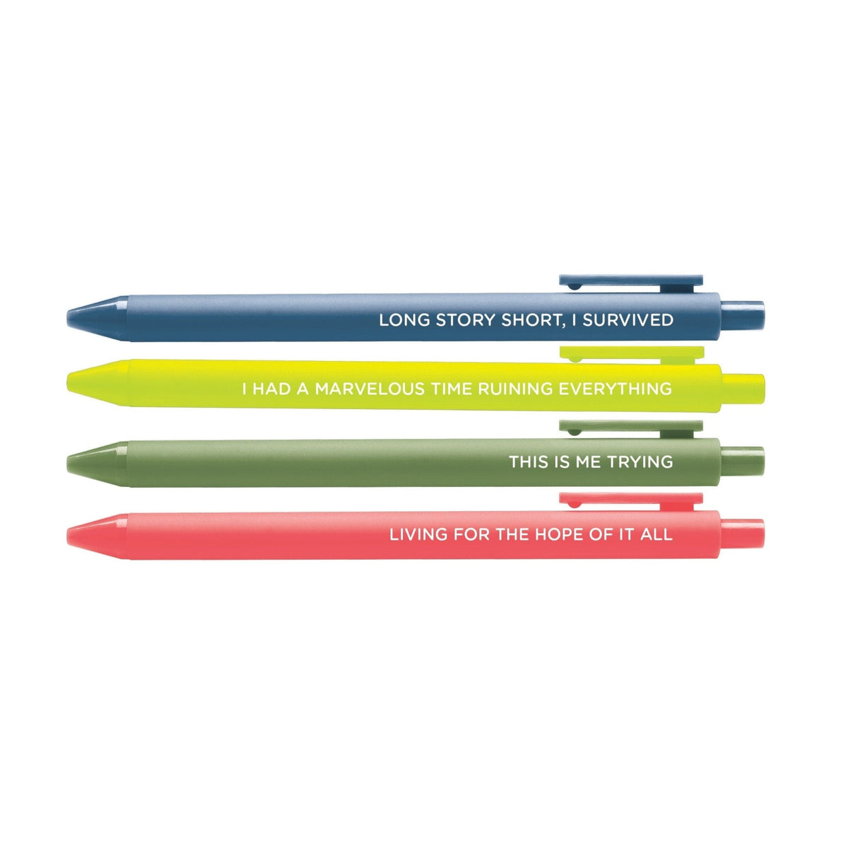 Folkmore Pen Set close-up — 0.5mm fine point gel pen set for the desk by indie artist MangoIllustrated