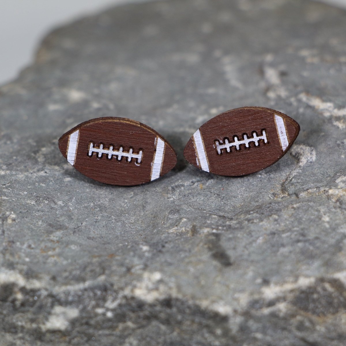 Football Wooden Earrings - Studs - Cate&