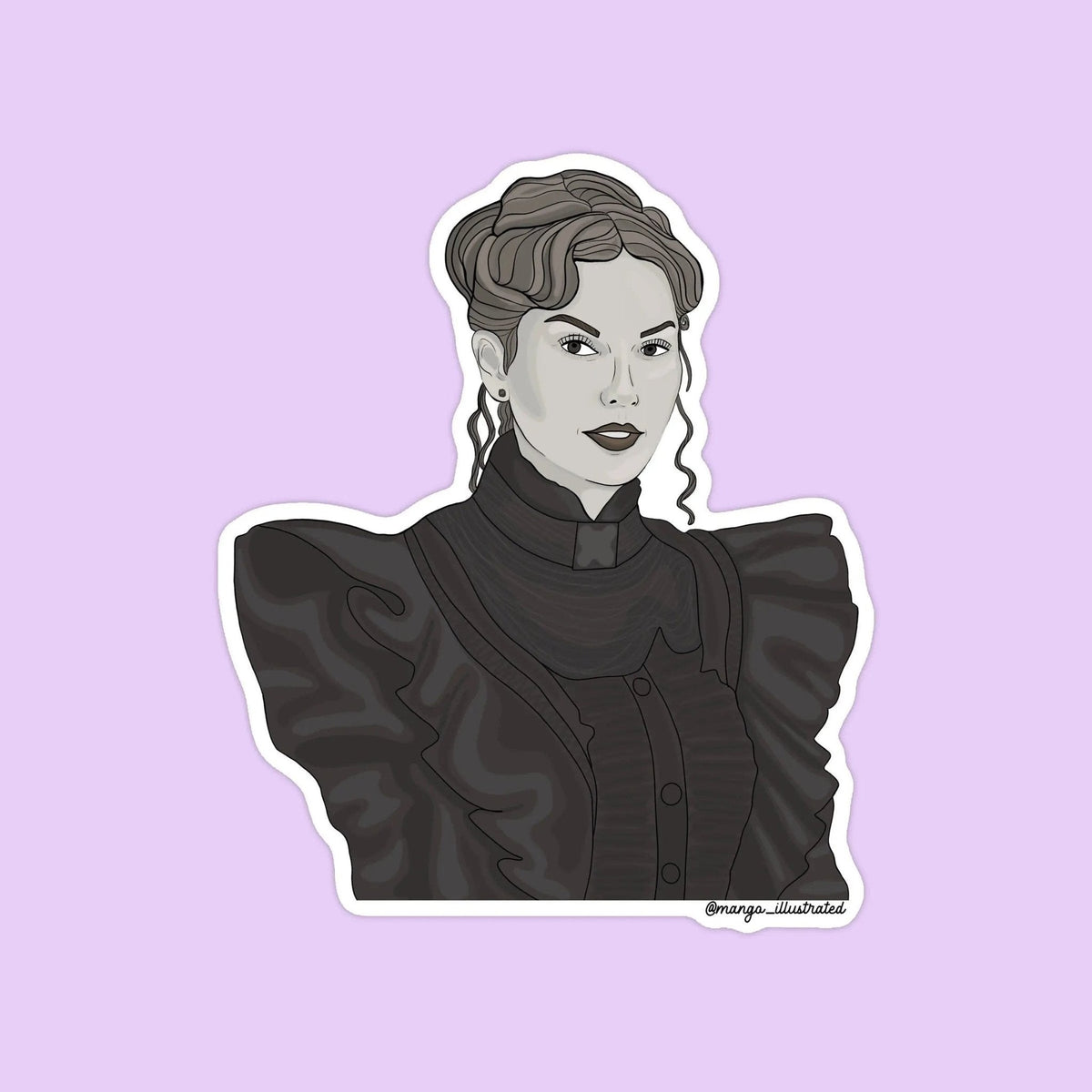 Fortnight Tay sticker — a hand drawn portrait in a Victorian outfit, by MangoIllustrated