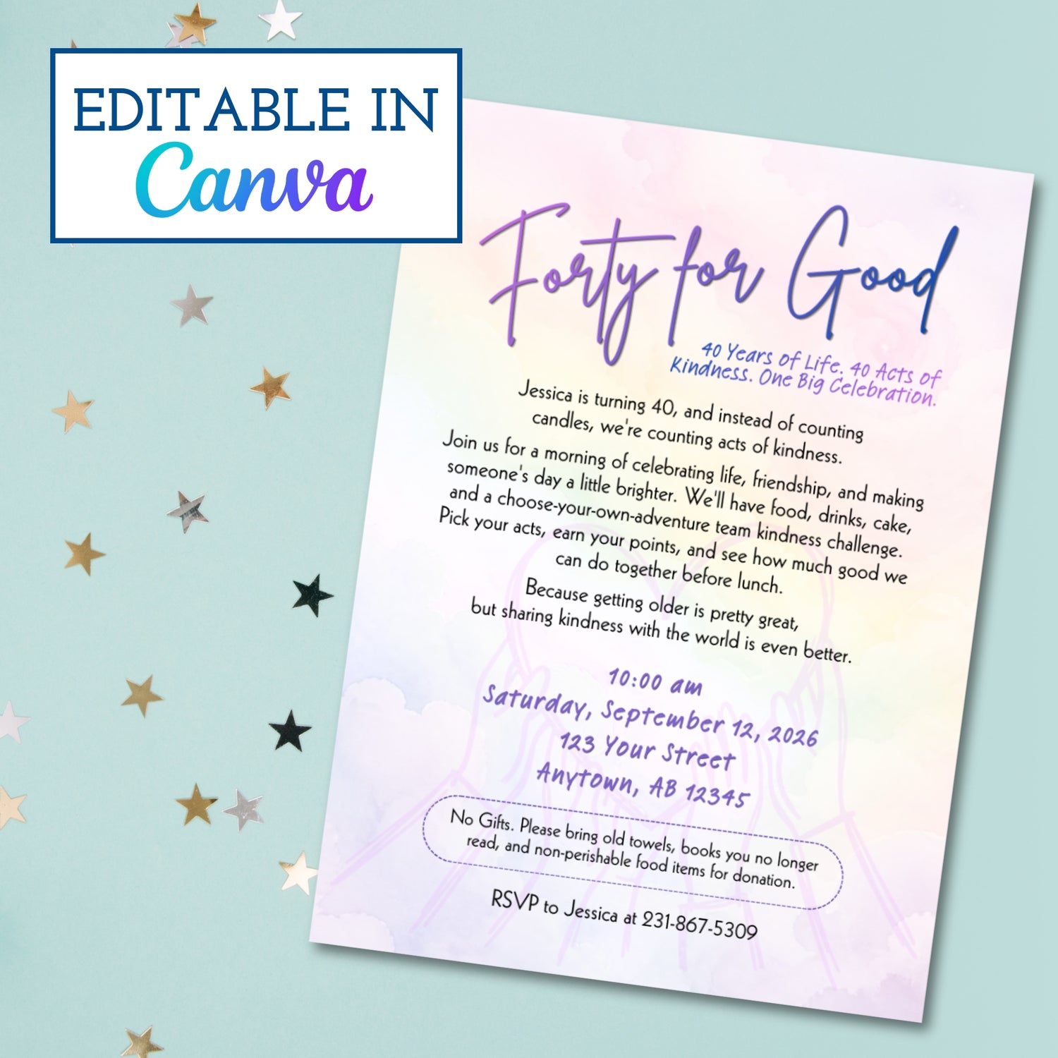 40th-birthday-kindness-party-kit-printable-invite-team-challenge-canva-template-milestone-birthday-activity