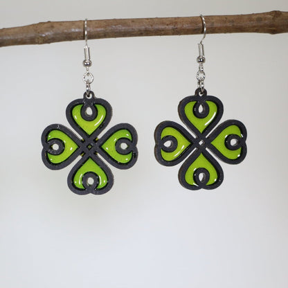 Four Leaf Clover Wooden Dangle Earring - - Cate&