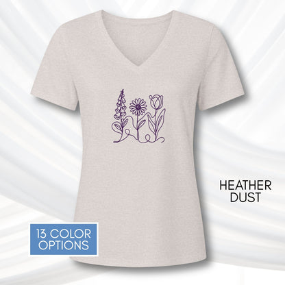 foxglove-daisy-tulip-ladies-bella-canvas-vneck-tshirt-womens-fit-subtle-fdt-flowers-tee-heather-dust