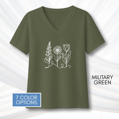 foxglove-daisy-tulip-ladies-bella-canvas-vneck-tshirt-womens-fit-subtle-fdt-flowers-tee-military-green