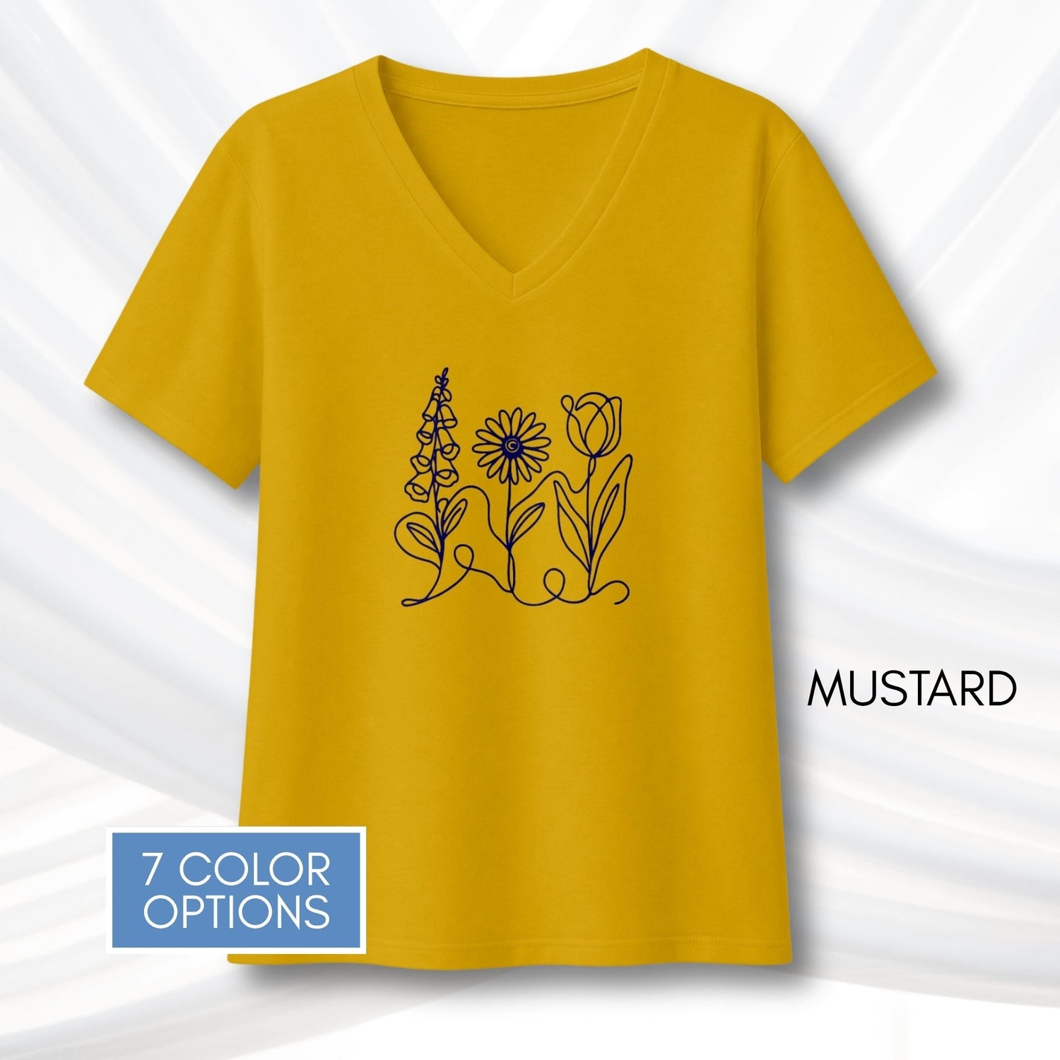 foxglove-daisy-tulip-ladies-bella-canvas-vneck-tshirt-womens-fit-subtle-fdt-flowers-tee-mustard