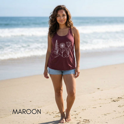 foxglove-daisy-tulip-racerback-tank-top-womens-flowy-summer-workout-shirt-subtle-fdt-flowers-anti-trump-no-words-maroon