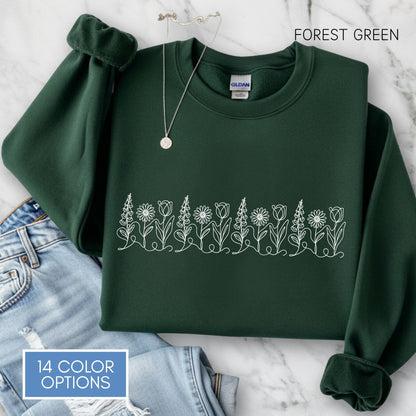 foxglove-daisy-tulip-unisex-crewneck-sweatshirt-subtle-fdt-flowers-anti-trump-apparel-activist-pullover-floral-top-forest-green