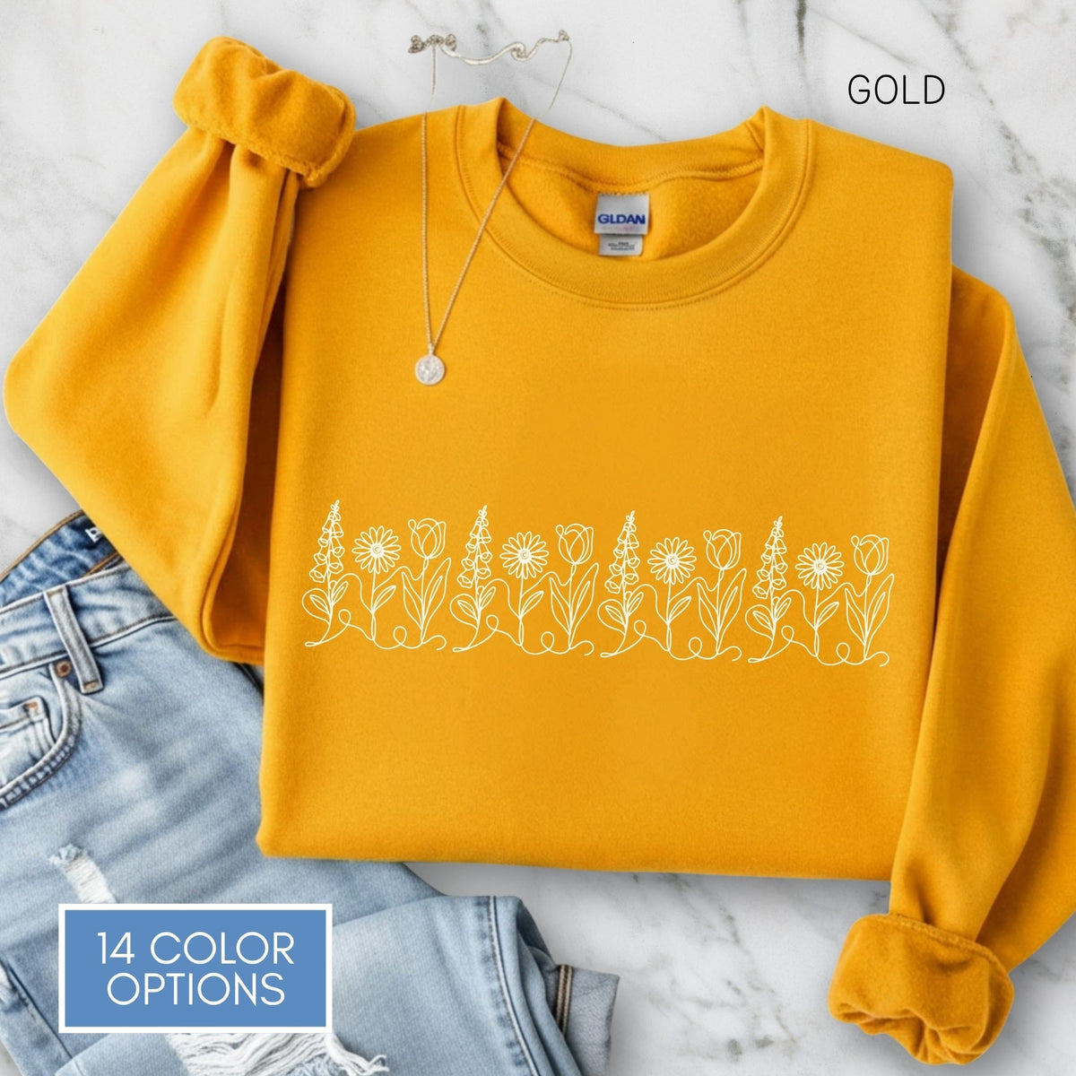 foxglove-daisy-tulip-unisex-crewneck-sweatshirt-subtle-fdt-flowers-anti-trump-apparel-activist-pullover-floral-top-gold