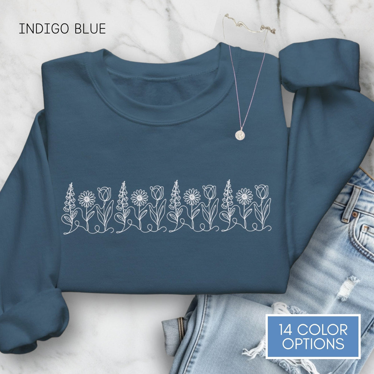 foxglove-daisy-tulip-unisex-crewneck-sweatshirt-subtle-fdt-flowers-anti-trump-apparel-activist-pullover-floral-top-indigo-blue