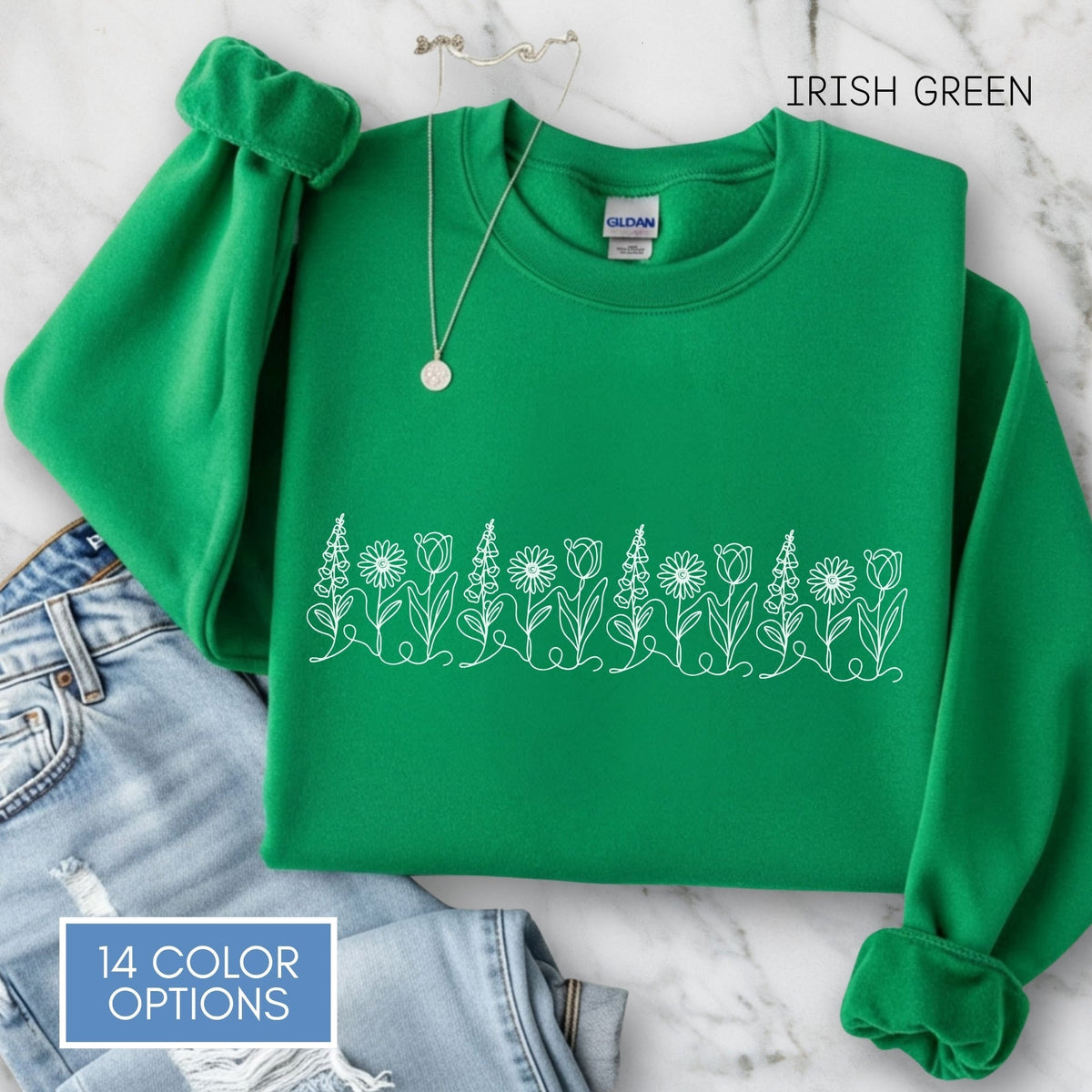 foxglove-daisy-tulip-unisex-crewneck-sweatshirt-subtle-fdt-flowers-anti-trump-apparel-activist-pullover-floral-top-irish-green