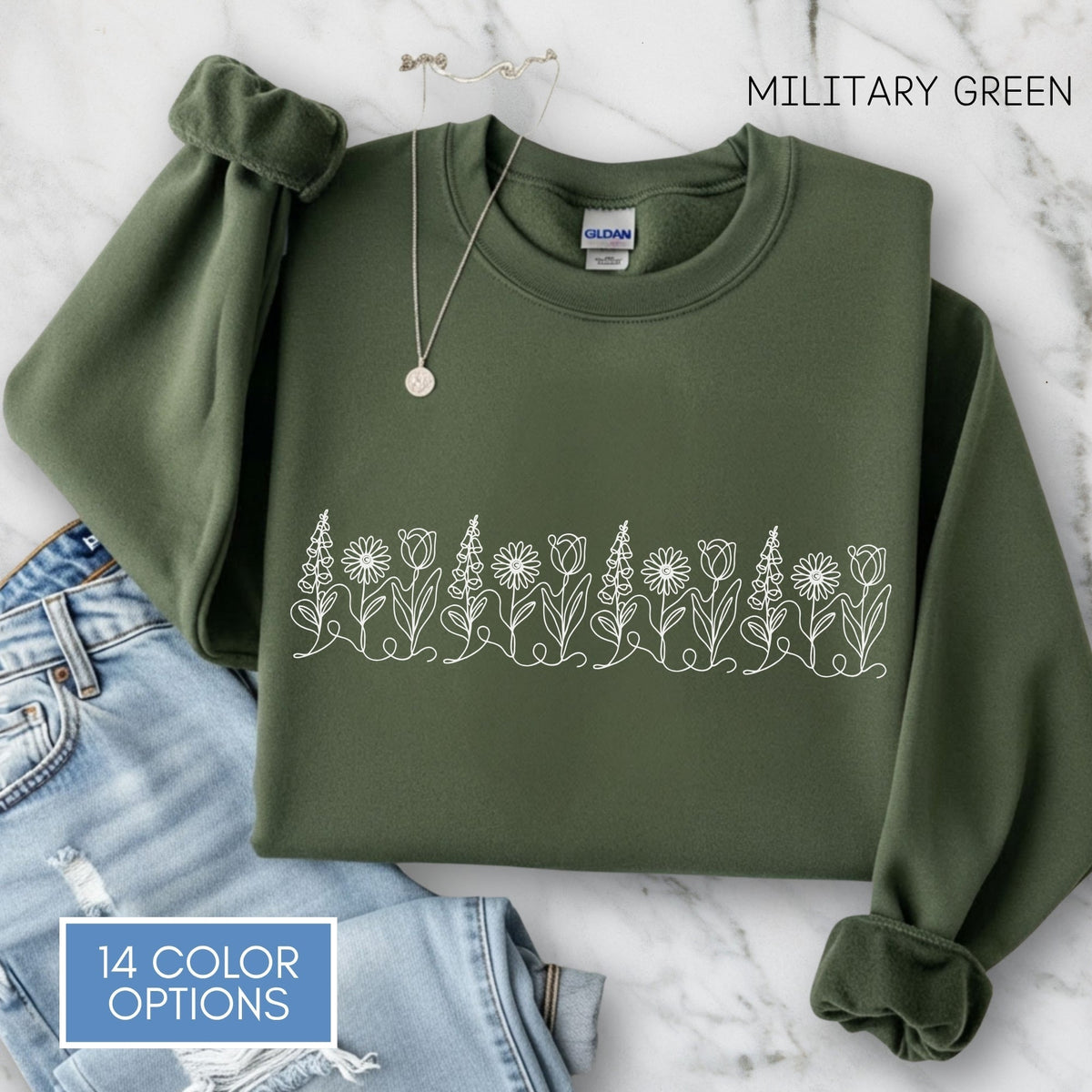 foxglove-daisy-tulip-unisex-crewneck-sweatshirt-subtle-fdt-flowers-anti-trump-apparel-activist-pullover-floral-top-military-green