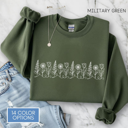 foxglove-daisy-tulip-unisex-crewneck-sweatshirt-subtle-fdt-flowers-anti-trump-apparel-activist-pullover-floral-top-military-green