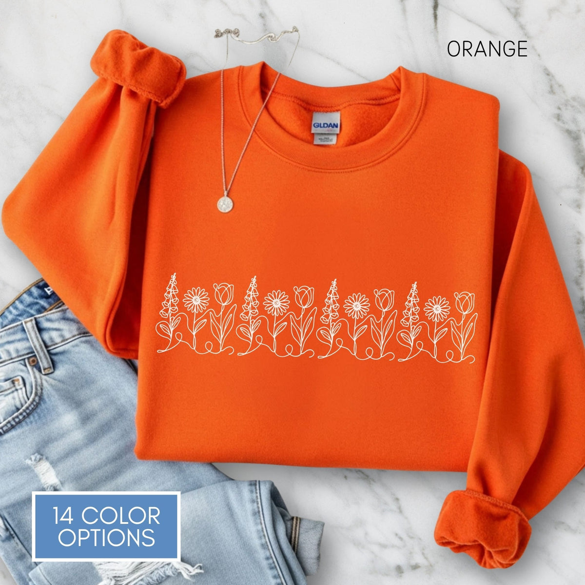 foxglove-daisy-tulip-unisex-crewneck-sweatshirt-subtle-fdt-flowers-anti-trump-apparel-activist-pullover-floral-top-orange