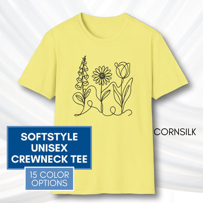 foxglove-daisy-tulip-unisex-softstyle-tshirt-subtle-fdt-flowers-tee-cornsilk