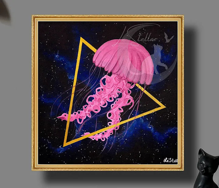 Jellyfish in Space Acrylic Painting: Surreal Sea Nettle Artwork