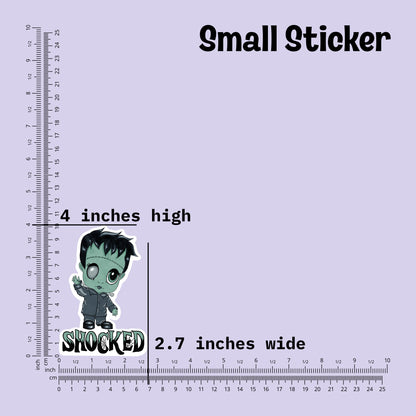 Small Frankenstein sticker measured at 4 inches high and 2.7 inches wide